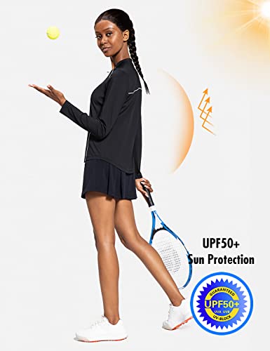Baleaf Women's Long Sleeve Tennis Golf Shirts Upf 50+ 1/4 Zip Quick Dry Active Tops Black M #TOP2