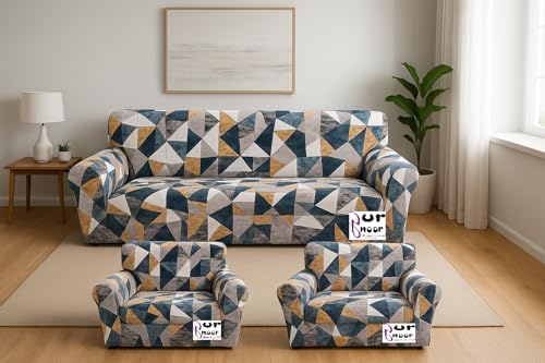 Image of Gurnoor Sofa Cover One 3 Seater and Two 1 Seater Fully Covered Universal 5 Seater for Living Room Non-Slip Sticky Elastic Stretchable Couch Sofa Set Slipcover Protector(Orange-Prism)