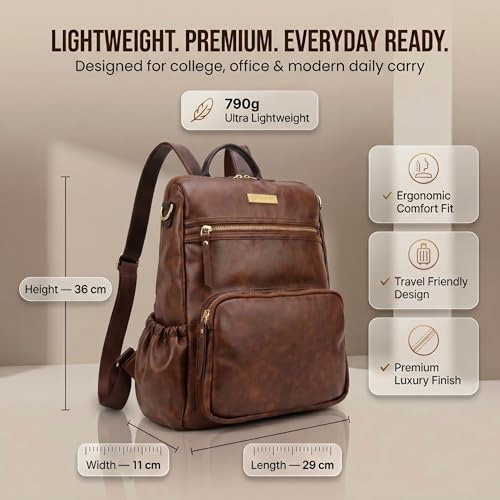 Image of VISMIINTREND Backpack for Woman /Teens Girl, Leather, Stylish, Handbag, Purse,Ladies,Office,Travel,College,Daily-Use,14-inch Laptop Bag, Elegant, Gifts for Women /Girls, Birthday Gift for Wife /Sister