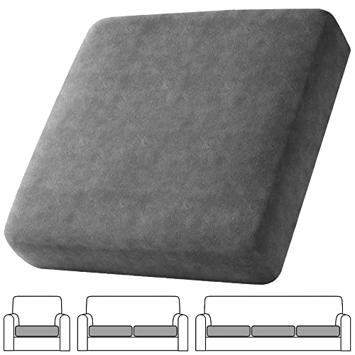 Qiden Velvet Stretch Couch Cushion Covers L Shape Separate Cushion Couch Chaise Cover Elastic Furniture Protector For Both Left/Right Sectional Couch-Gray-Single Seat #TOP4