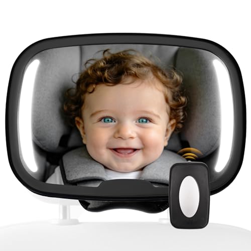 Baby Car Mirror With Light & Remote Control Baby Car Mirror with Light Rear Facing Baby Car Seat Mirror with 360 Rotation Design Wide View Shatterproof Long Lasting Battery