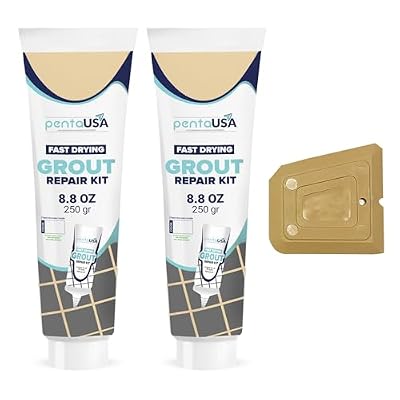 PentaUSA Grout - Premixed Grout Repair Set, 8.8 oz, 2 Pack Tile Grout Tubes, Repairs and Renews Tile Grout in Bathroom and Kitchen, Odorless and Safe Formula - 2 pack (Beige)