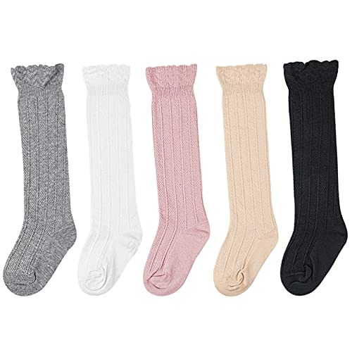 Image of BQUBO Baby Knee High Sock Toddler Girl Dress Socks Baby Knit Stocking Cotton Infant Girls Socks
