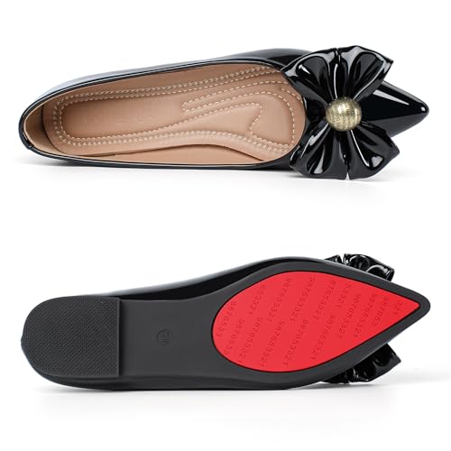 Flats for Women Pointed Toe Leather Ballet Flat Shoes Bow Comfortable Dress Shoes for Work Office2