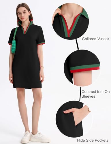Image of Kissonic Polo Dresses for Women Short Sleeve Tennis Golf Dress V Neck Summer Casual Dress with Pocket