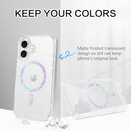 Image of BENTOBEN Magnetic for iPhone 16 Plus Case, Clear Crystal Glitter Phone Case [Compatible with MagSafe] Shockproof Sparkly Cute Women Girl Protective Cover for iPhone 16 Plus 6.7 inch, Clear Glitter