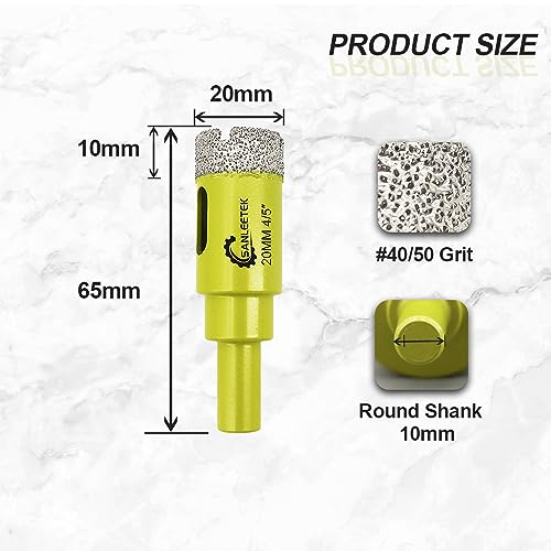 Diamond Core Drill Bits 2pcs - 20mm Diamond Hole Saw with Round Shank for Ceramic Porcelain Tile Marble Granite Quartz SANLEETEK - Image 2