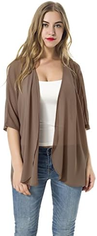 ADANIKIWomen's Short Sleeve Beachwear Sheer Chiffon Kimono Cardigan Solid Casual Capes Beach Blouse Summer Cover Ups