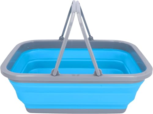cartrend Caravan Wanne mit Henkel, faltbar, für Abwasch, Einkauf, Transport, Wäsche, 9 Liter, Camping, Campingzubehör, Wohnwagen, Wohnmobil, Wohnwagenzubehör, Blau