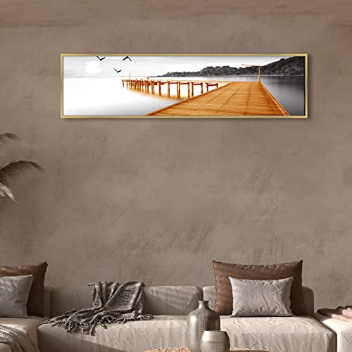 Image of PAINTINGMANTRA Landscape by the Peir Platfom on Water Large Canvas Painting Framed Panel Wall Painting,Framed Paintings for Home Decoration,Living room,Bedroom & Office Decor (White, 13x47 Inch)