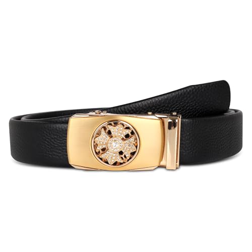 Image of Aurolran Men&Womens Leather Dress Belt Business Automatic Buckle Belt Color-Black Silver Gold