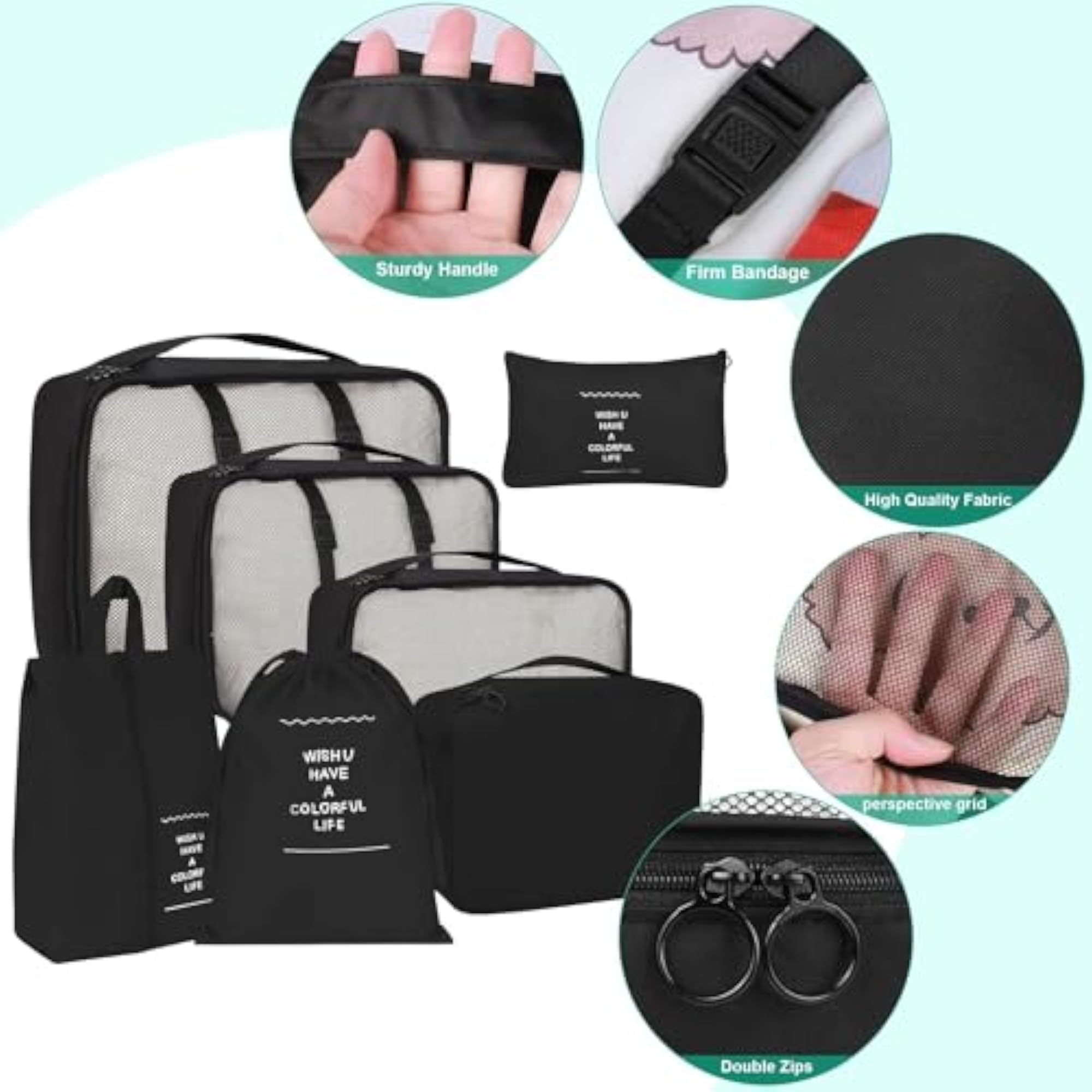 7pcs Set Travel Organizer Packing Cubes with Laundry Bag