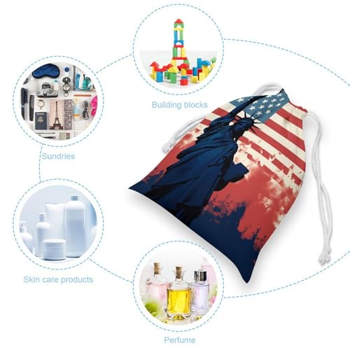 Flag with Silhouette of Lady Liberty Drawstring Storage Bag, Reusable & Stylish Jewelry Pouch, Small Canvas Storage Bag for Travel, Jewelry, Gift, 20 * 25cm3