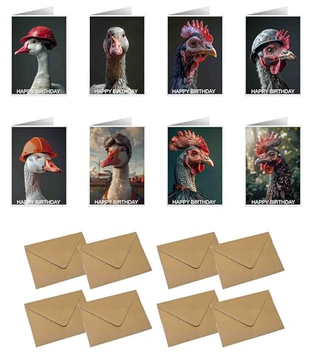 Cartes d'anniversaire animaux de la ferme oie domestique lot de 8