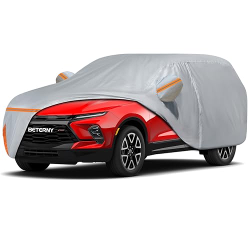 Image of Car Cover for 2019-2026 Chevy Blazer, Waterproof Custom-fit All Weather Sun Rain UV Dust Snow Protection Outdoor Blazer Full Car Cover with Door Zipper and Cotton Lining-Grey