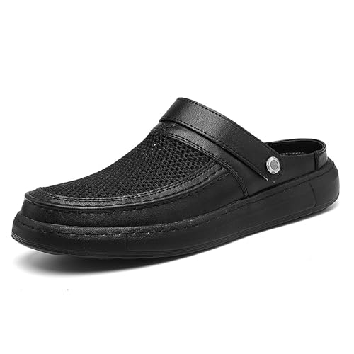 Men's Hollow Leather Mesh Closed Toe Sandals Casual Outdoor Athletic Adjustable Slip On Beach Shoes Summer Breathable