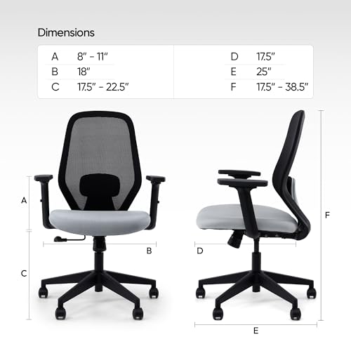 Image of Frido Glide Ergonomic Office Chair with Height Adjustable Lumbar Support | Breathable Mesh Back | 2D Adjustable Armrests | Home & Work Desk Chair for Long Sitting Hours | 100 kg Capacity | Grey |