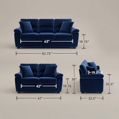 Image of Anderson 3+2 Seater Sofa Set for Living Room | Sectional Sofas | Premium Blue Fabric Sofa for Home Office | Premium 5 Seater Sofa |