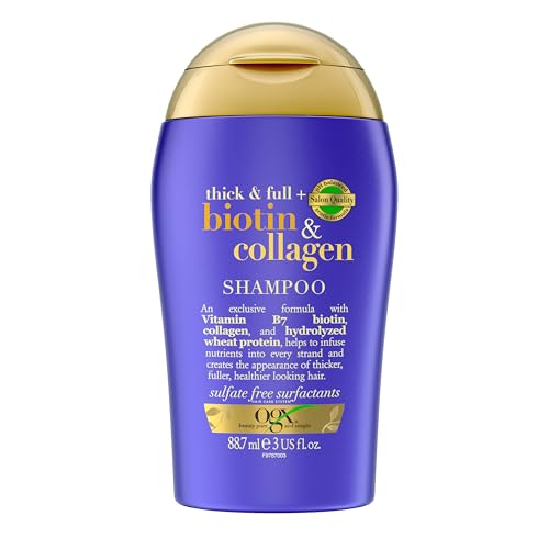 OGX Thick & Full with Biotin & Collagen Shampoo with Vitamin B7 Biotin Collagen and Hydrolyzed Wheat Protein for Thicker Fuller & Healthier-Looking Hair Sulfate Free 88.7ml