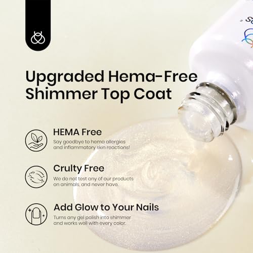 Image of Beetles Hema Free Glitter Gel Top Coat for French Tip Press on Nails Pearl Shimmer Glitter Green 2-IN-1 No Wipe Top Coat, Long Lasting15ml