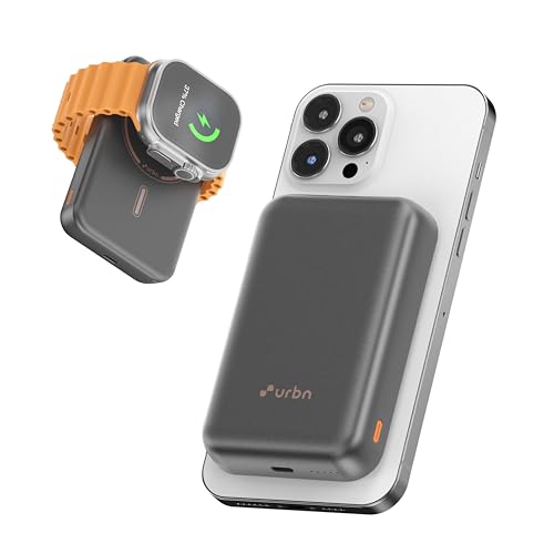 URBN Curve 4 in 1 Wireless Power Bank for iPhone, 10000mAh MagSafe Fast Charging for Apple AirPods, iWatch, iPhone 12 & Above, Android & Other Qi Enabled Devices (Gun Metal)