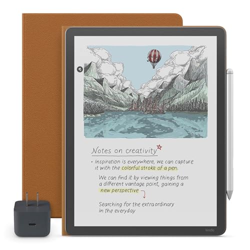 New Amazon Kindle Scribe Essentials Bundle - New Amazon Kindle Scribe Colorsoft (32GB) - Graphite, Premium Pen, All-New Premium Leather Executive Folio Cover-Caramel,Power Adapter