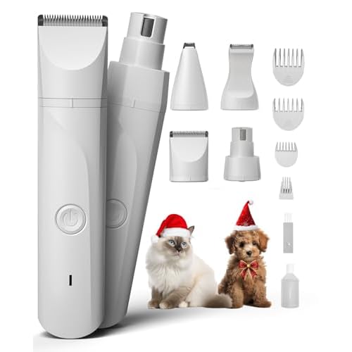 JOTUT Small Dog Paw Trimmer for Grooming Electric Cordless Low Noise for Trimming Pet’s Hair 4 in 1 Quiet Cordless Dog Clippers Nail Grinder Shaver for Small Pets