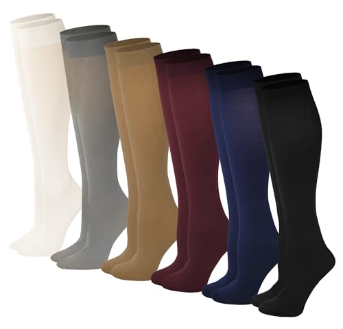 SUMONA 6 Pairs Women Opaque Stretchy Spandex Knee High Trouser Socks4