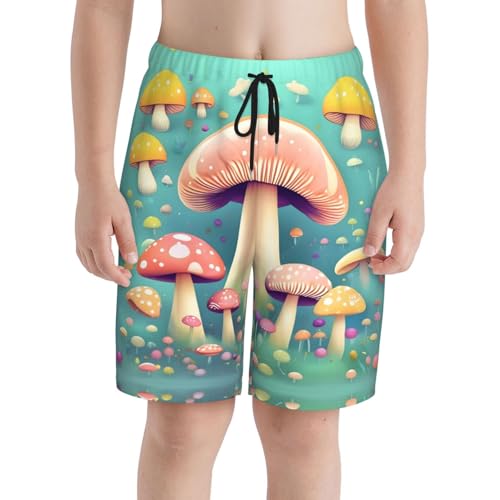 Pretty Little Mushrooms Youth Beach Pants, Soft and Breathable, with Drawstring Waist, Suitable for Sports and Leisure.3