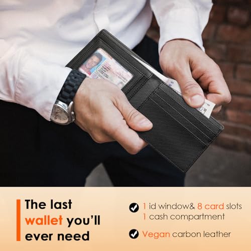 Image of RUNBOX Wallet for Men Slim Leather Bifold RFID Blocking Minimalist Front Pocket Design with Gift Box