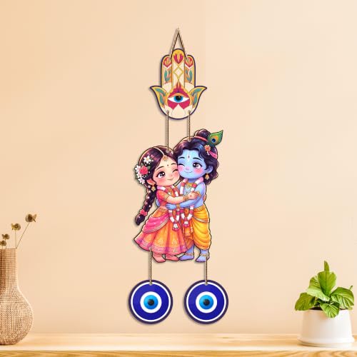 Image of Artvibes Cute Radha Krishna Nazar Battu Wall Hanging for Main Door Entrance | Evil Eye Protection Decor for Home Temple Bedroom Office | Positive Energy Gift Item (WH 8579N)