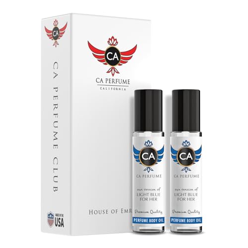 CA Perfume Impression of Light Blue For Her for Women Eau De Parfum Floral Fruity Scent Long Lasting Perfumes for Women Travel Size TSA Ready for Day and Night Wear 0.33 Fl Oz 10ml (Pack of 2)