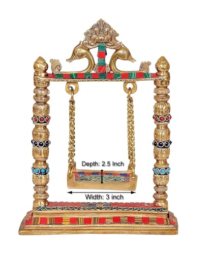 Image of AONA Brass Swing Jhula for Ladoo Gopal Idol Statue (Brass, Height 10.25 inch)