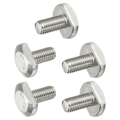 Image of PATIKIL M8 x 16 mm T Slot Bolts, 5 Pcs 304 Stainless Steel Drop-in Bolt T Shape Stud Sliding Screw Metric Thread Hammer Head Bolt for T Track, Silver
