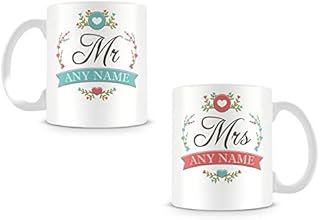 Mr and Mrs Mugs - Personalised with Surname - His and Hers Cups - Wedding/Engagement/Valentines Gift