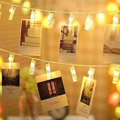 Image of MPROW Romantic Photo Clip String Lights - 20 LED 5 Meter Warm White Fairy Lights for Bedroom, Wall & Picture Decor | Valentine's Day, Party & Wedding Decoration (Pack of 1)