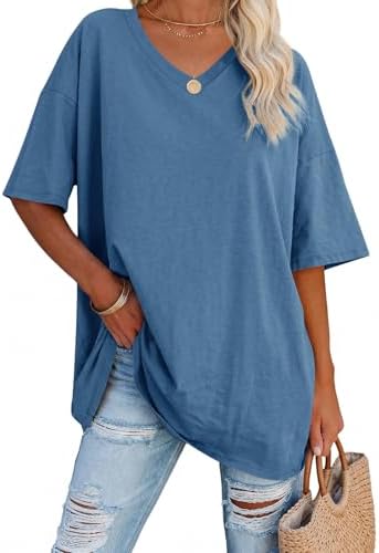Ebifin Damen T Shirt Oversize Oberteile V-Ausschnitt