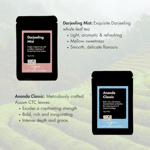 Image of 1950 Origins Tea Sampler Pack 6 Flavours x 10 g, 60 Gram Trial Box | Premium Black Tea | Assorted Tea Pack | Pure Assam and Darjeeling Leaves | 100% Natural Loose Leaf | Rich, Flavourful and Fresh