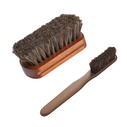 EKUWU Horse Hair Brush for Leather, Soft Bristle Wooden Handle Leather Cleaning Brush, Ergonomic Cleaning Tool for Car Interior Detailing Seats Upholstery for Furniture Boots Shoes Polishing Dust