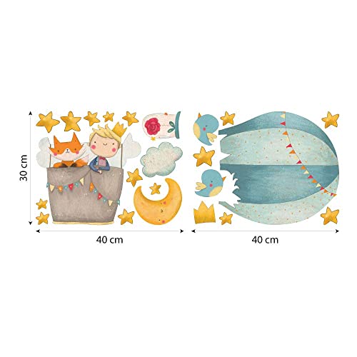 Miniatura 2 de Kina - Pegatina Pared Decoración Habitación Niños R00525 - Tela Ecológica, Hipoalergénico, Reposicionable, Efecto Caricia, Escuela Infantil - Gráficos El Principito Y Medir 80x30 Cm