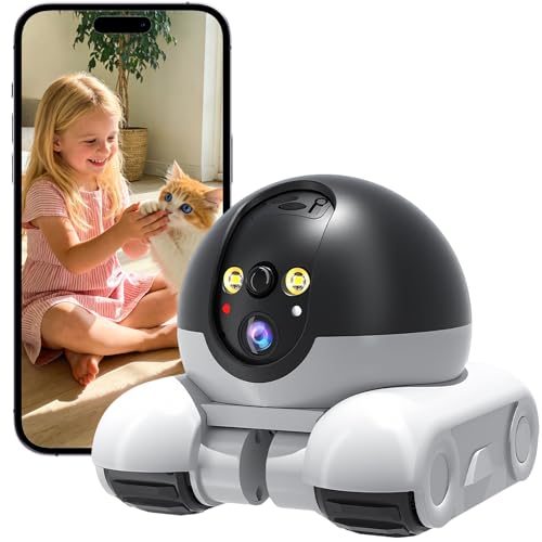 HUAJUN Robot Telecamera, 1080P Doppia Fotocamera Robotica, Fotocamera Mobile WiFi per Animali Domestici con Crociera Automatica, Audio Bidirezionale e Visione Notturna per Animali da Compagnia