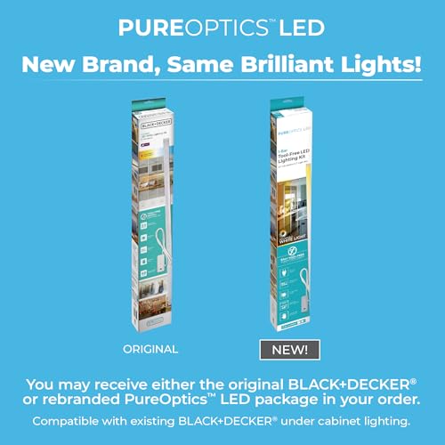 Image of PureOptics LED Under Cabinet Light Kit, Motion Sensor, Dimmable, Linkable, 3 Color Settings, Tool-Free, Utility Light, Closets, Garage, Pantry, (1) 24 inch Bars