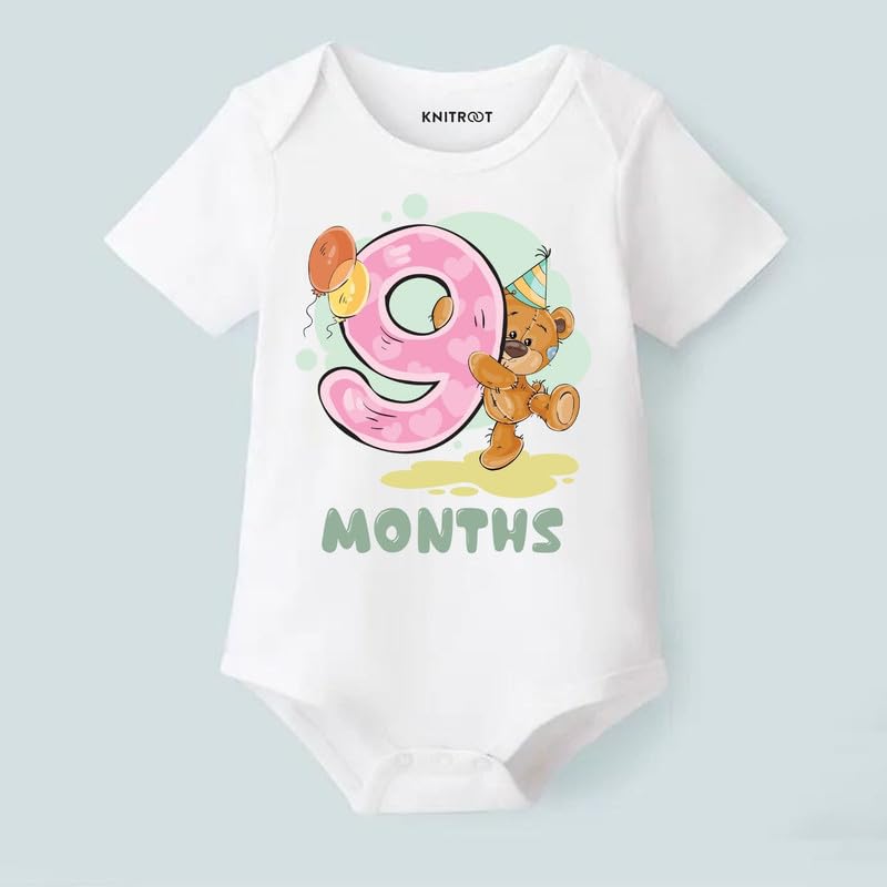 Image of Knitroot Monthly Birthday Teddy Special, Newborn Baby Half Sleeve Unisex Romper, Onesies, Sleepsuit, Body Suit, Envelope Neck, 1 to 12 Months Print, 0-12 Months, Infant Cloth for Boys & Girls