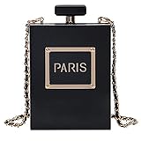 QZUnique Women's Acrylic Paris Perfume Bottle Shaped Clutch Bag Chain Handbag Purse Shoulder Bag Black