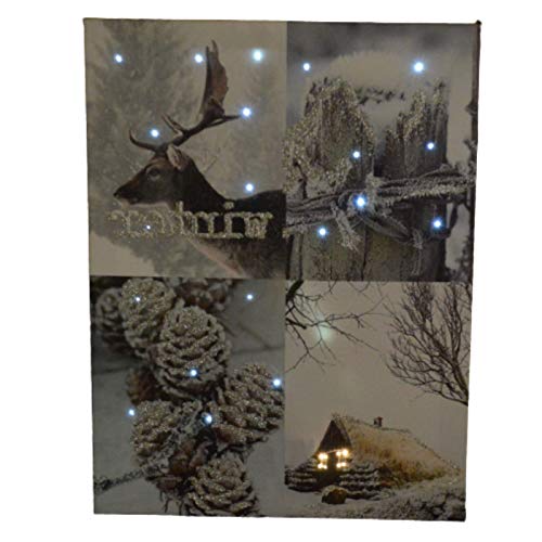 Image of Be-Creative 30cm x 40cm Battery Operated Fibre Optic LED 4 Winter Scene Canvas