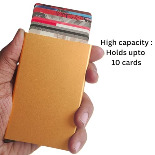 Image of Bracevor 10 Slot popup Aluminium Metal Card Holder Wallet | RFID Blocking | for Men & Women | Credit & Debit Cards - Golden