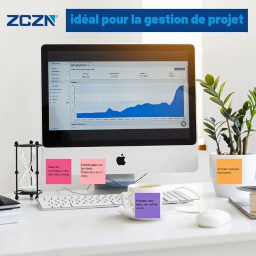ZCZN Z-Notes - Lot de 4 blocs de post-its autocollants - 100 feuilles par bloc - 76 x 76 mm - 4 couleurs (bleu clair, bleu, violet clair, violet) – vue 6
