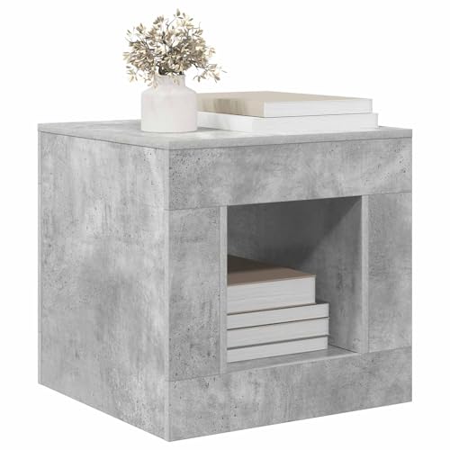 Table basse gris béton 51,5 cm d'appoint industrielle avec étagère de rangement salon