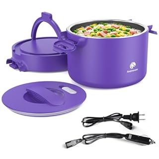 Andmenow Portable Electric Lunch Box, 33 Ounce Food Warmer Cooker,12/24/110V Upgraded Heated Lunch Box for Car/Truck/Office Ideal Men & Women's Gifts,Warming Soup,Meal,Spill-Free,100W (Purple)