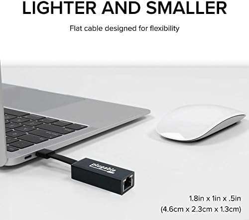 Plugable USB C to Ethernet Adapter, Fast and Reliable Gigabit Speed, Thunderbolt 3 to Ethernet Adapter Compatible with Macbook Pro, Windows, macOS, and ChromeOS